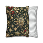 Poinsettia Christmas Holiday Throw Pillow Cover: Golden Snowflakes and Emerald Elegance Decorative Case