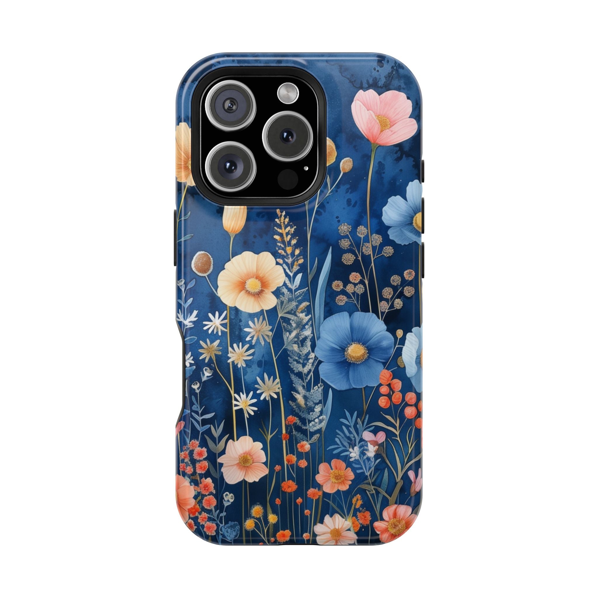 Blue Wildflower MagSafe iPhone Case: Dreamy Floral Design 14 15 16 Pro Plus Max