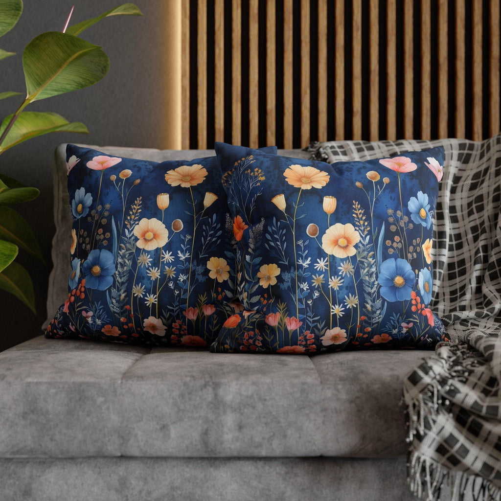 Navy Blue Floral Pillow Cover: Dreamy Garden Accent