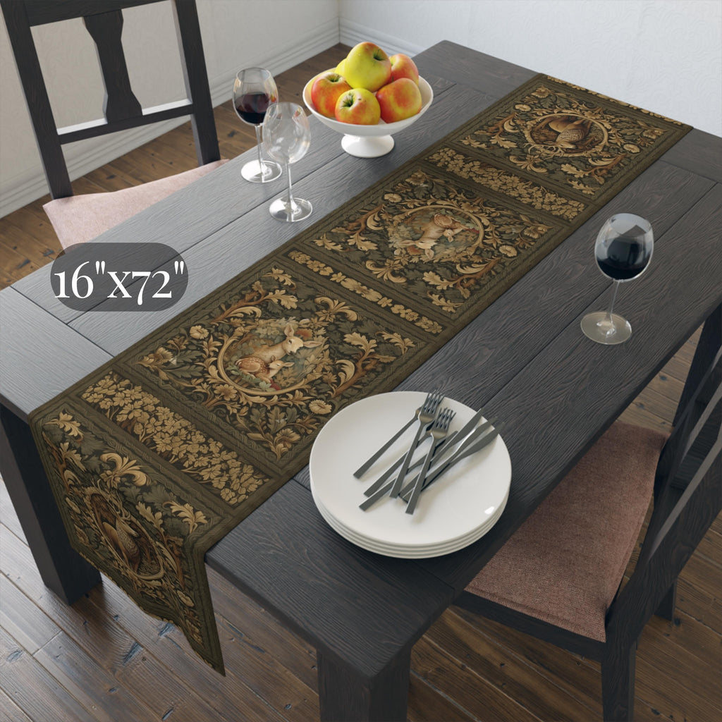 William Morris Inspired Noble Stag Table Runner: with Doe and Fawn Woodland Design