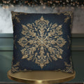 Navy & Gold Christmas Snowflake Pillow Cover: Square Polyester, 14-20 Inches