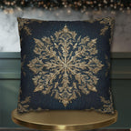 Navy & Gold Christmas Snowflake Pillow Cover: Square Polyester, 14-20 Inches