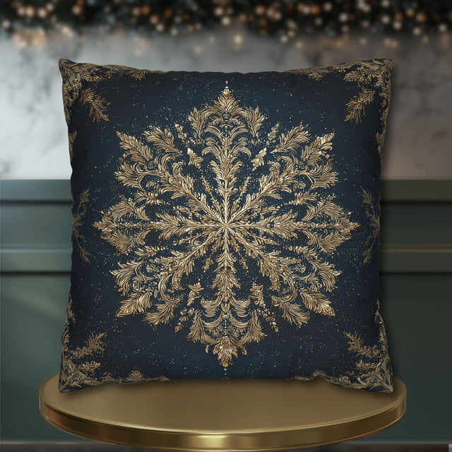 Navy & Gold Christmas Snowflake Pillow Cover: Square Polyester, 14-20 Inches