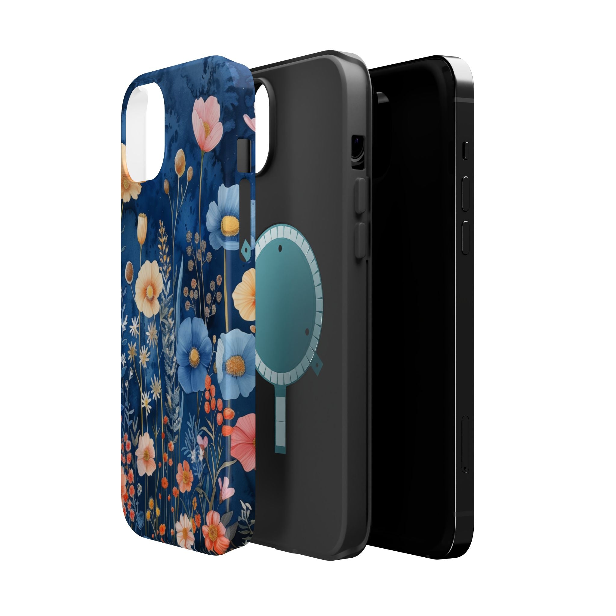 Blue Wildflower MagSafe iPhone Case: Dreamy Floral Design 14 15 16 Pro Plus Max
