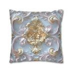Rococo Coquette Pillow Cover: Pale Gold Floral on Pastel Blue