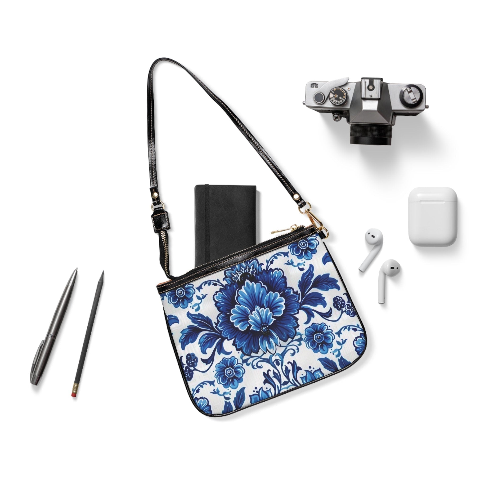 Blue Floral Porcelain Pattern Shoulder Bag: Designer Style