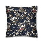 Navy Blue Holly Pillow Cover, Silver Leaf, Red Berry Christmas Decor