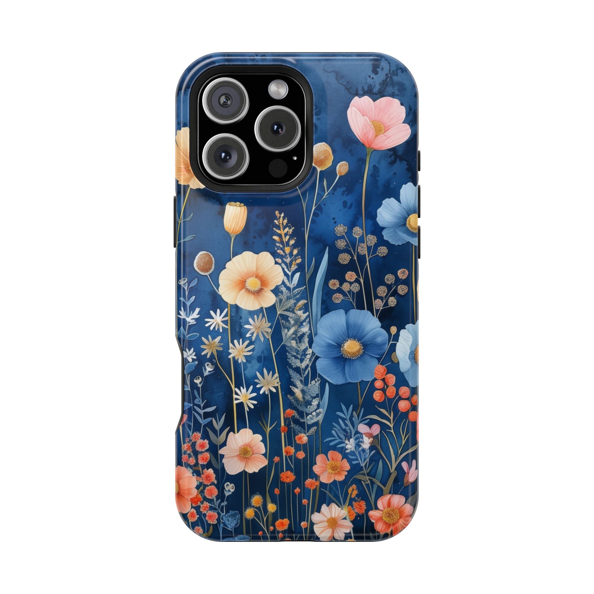Blue Wildflower MagSafe iPhone Case: Dreamy Floral Design 14 15 16 Pro Plus Max