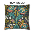 William Morris Style Throw Pillow Cover: Moody Teal Coral Botanical