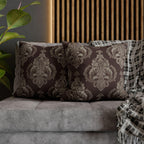 Elegant Damask Square Pillowcase: Taupe & Gray Motifs on Chocolate Brown, Sophisticated Home Decor