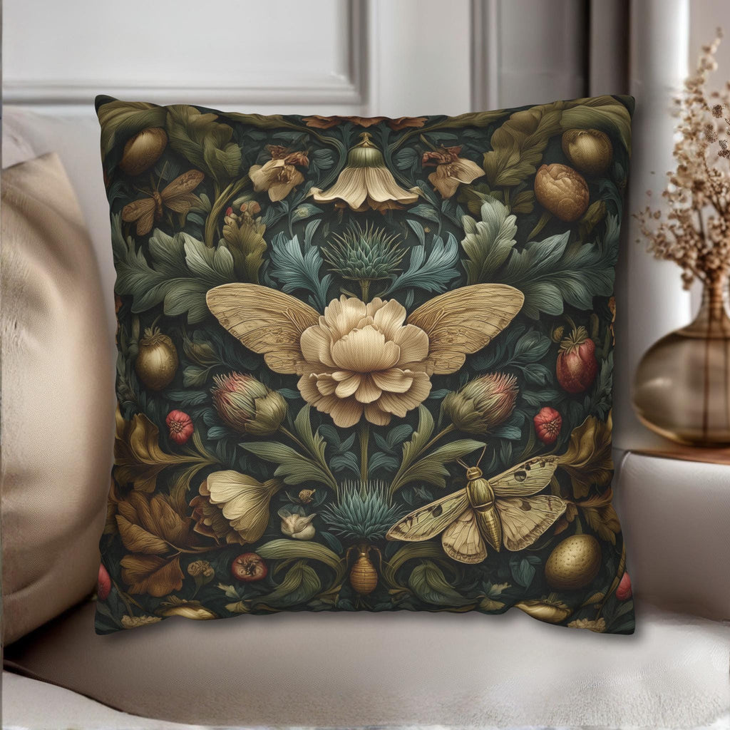 Midnight Morris Moody Pillow Cover: Arts and Crafts Moth Botanical Decor