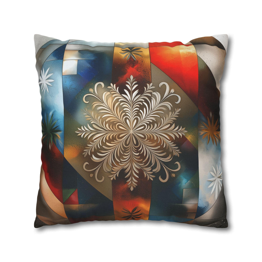 Snowflake Patriotic Square Pillowcase, Christmas Seasonal Throw Pillow Cover, Red White Blue Holiday Decor