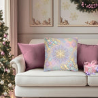 Pastel Snowflake Pillow Cover: Coquette Christmas Decor, Dreamy Lilac Mint Winter