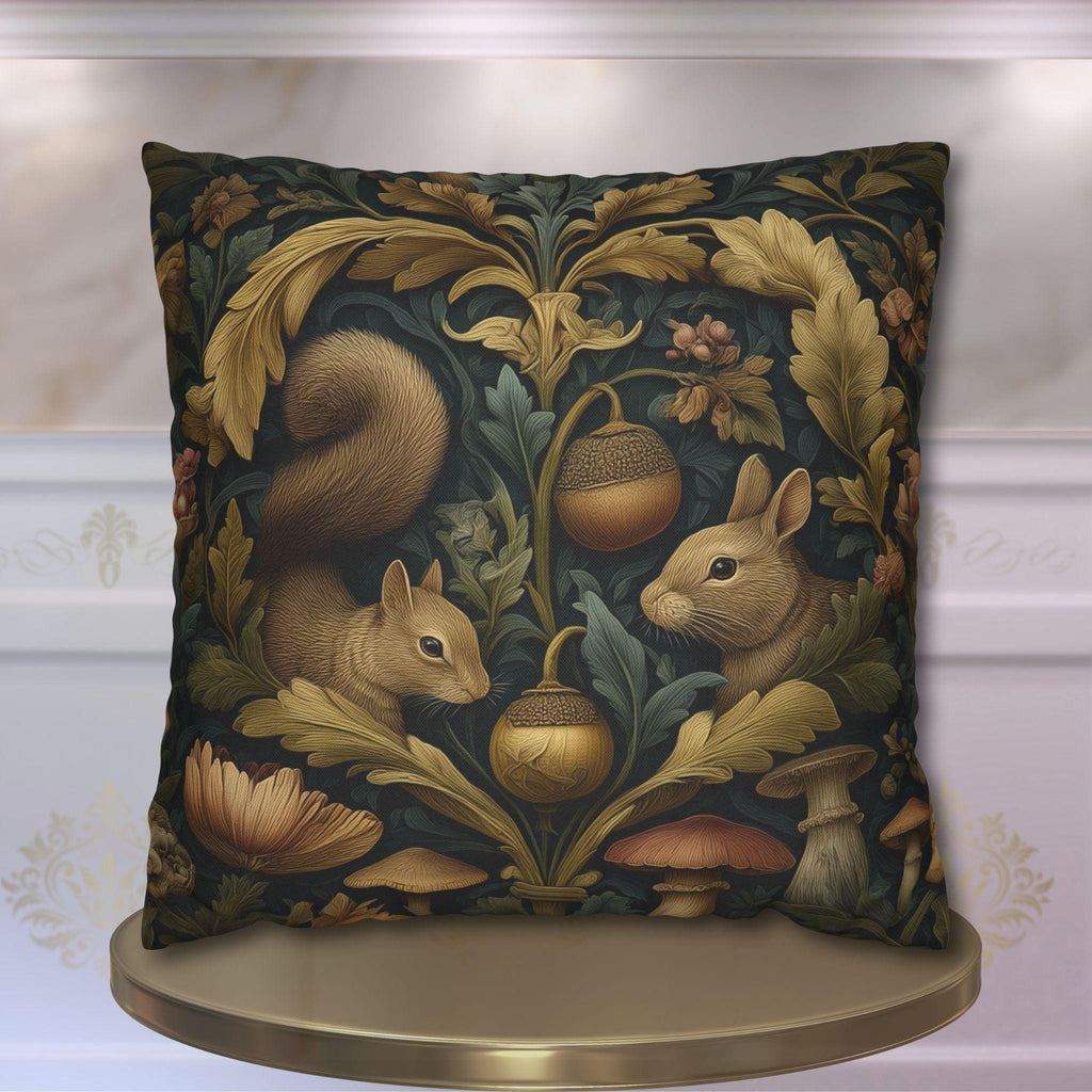 William Morris Woodland Forest Pillow Cover: Squirrel & Rabbit Tapestry-Style Cushion Case