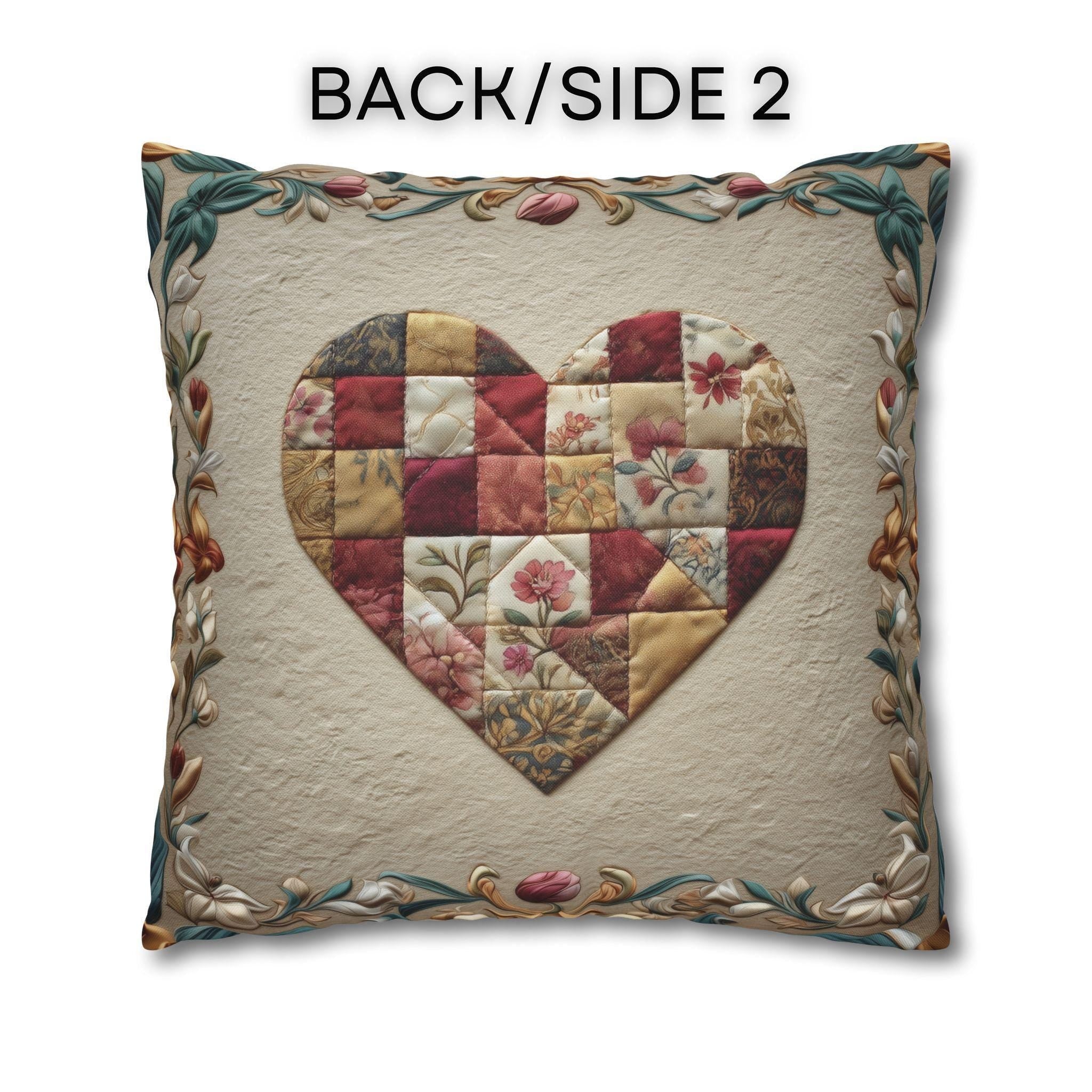William Morris Inspired Quilted Heart Pillow Cover: Patchwork Look with Vintage Style Florals