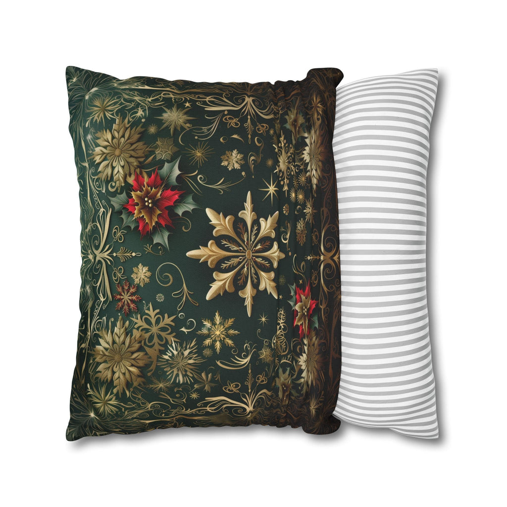 Gold Snowflake Emerald Green Holiday Pillow Cover