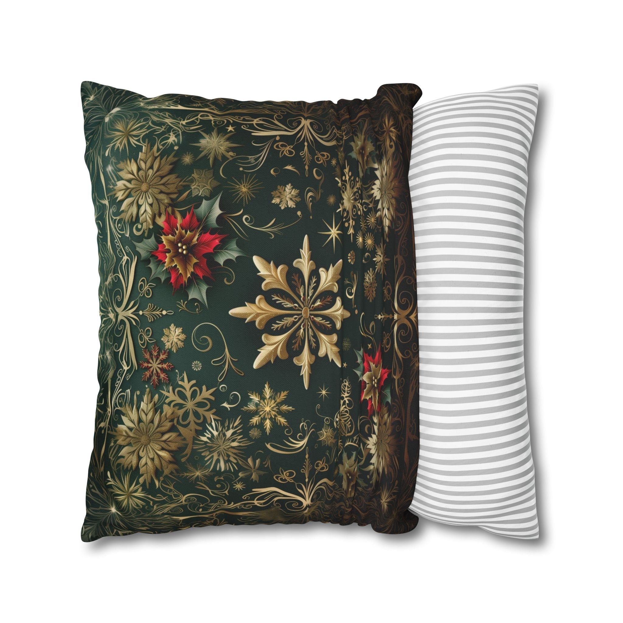 Gold Snowflake Emerald Green Holiday Pillow Cover