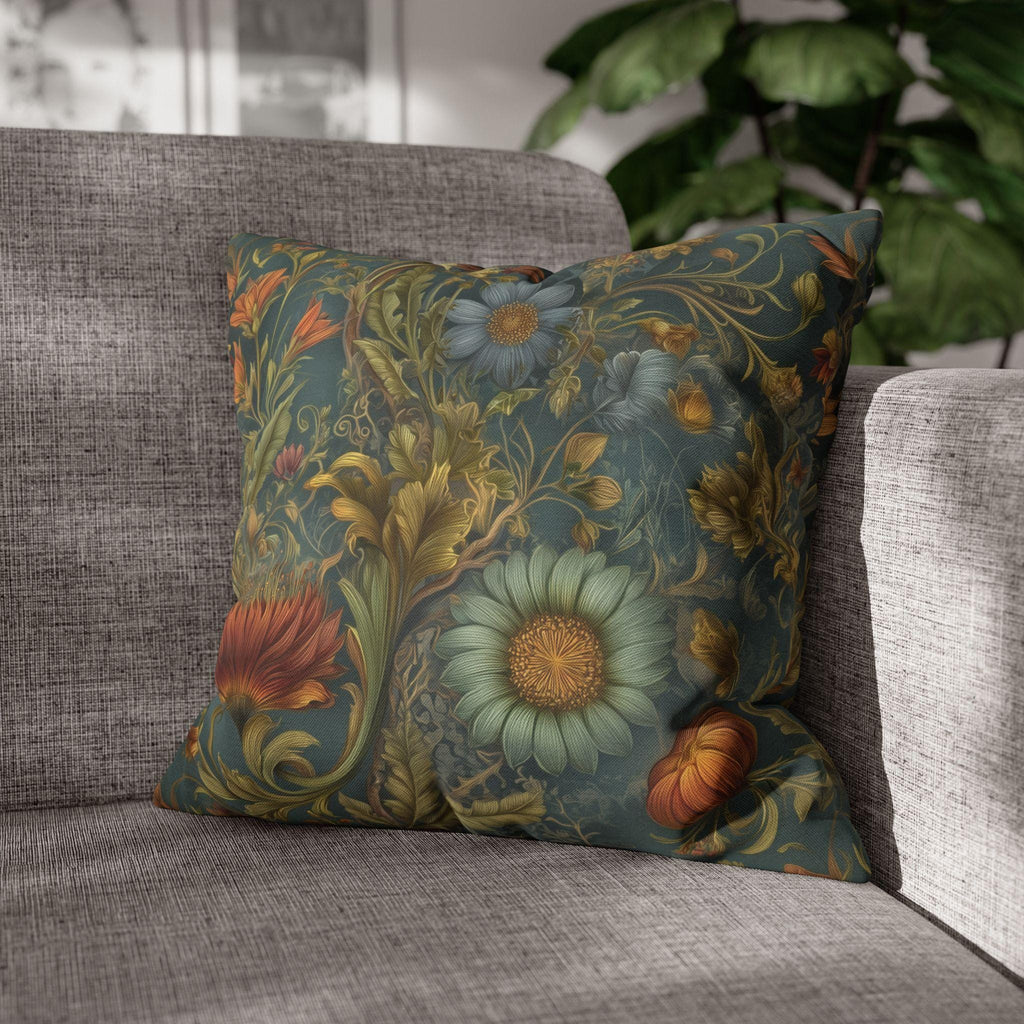 William Morris Inspired Throw Pillow Cover: Moody Teal Botanical Floral