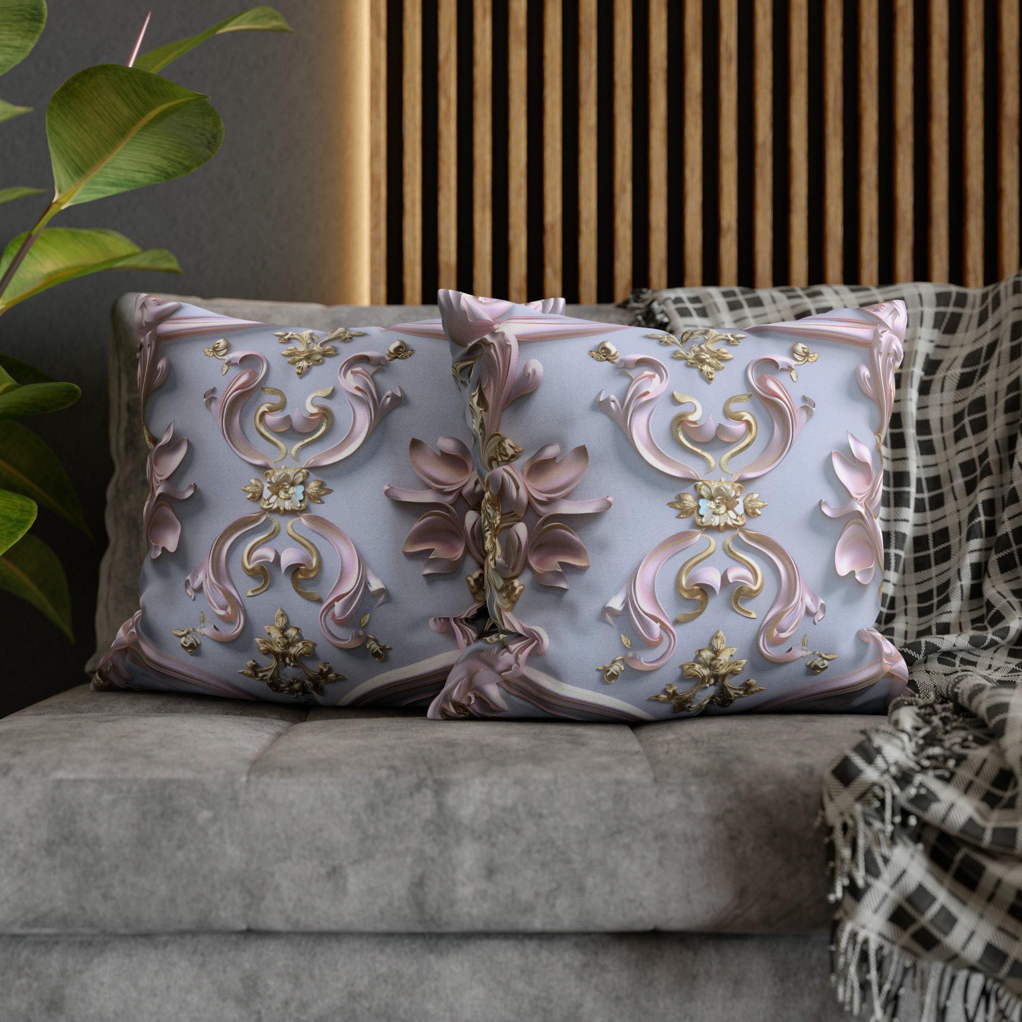 Pastel Pink Rococo Pillow Cover: Gold Accent Coquette Decor
