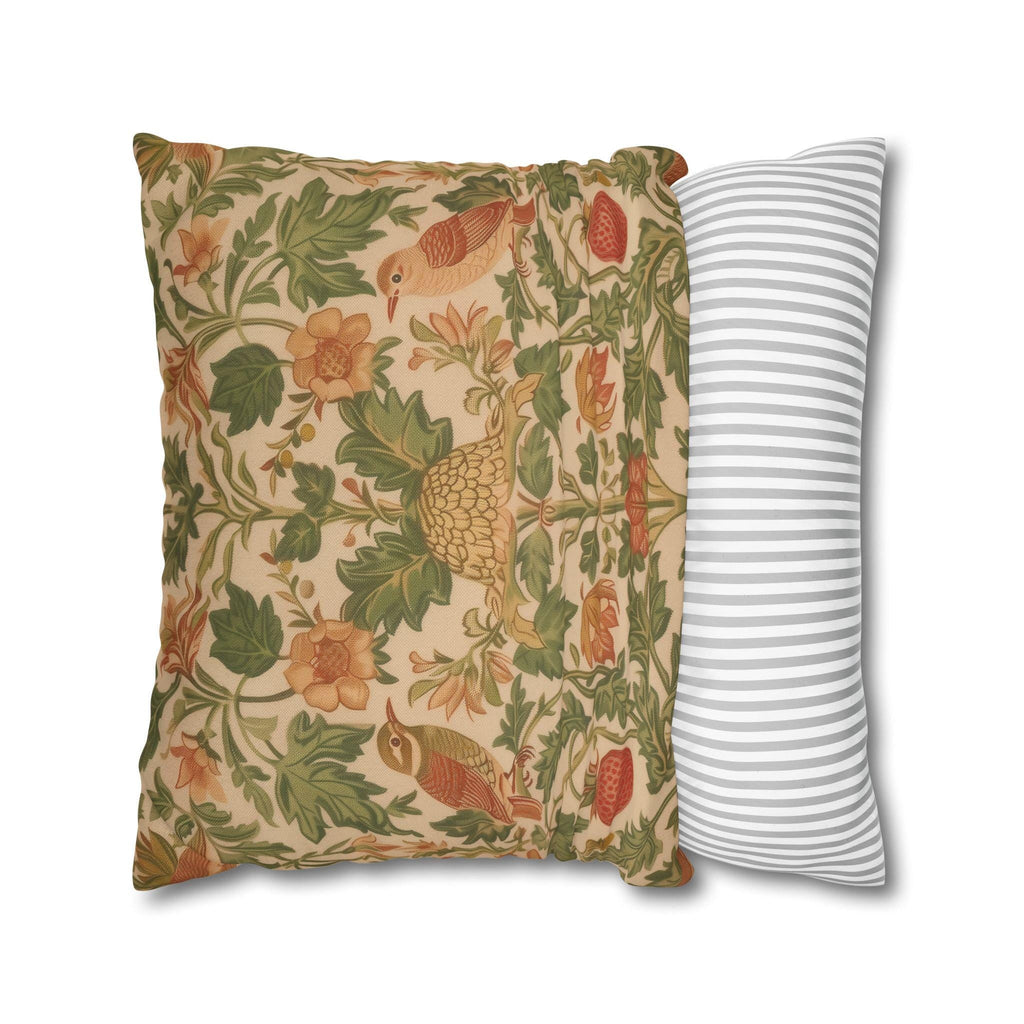 William Morris Strawberry Thief inspired Pillow Cover: Sage Terracotta Cream Pillowcase