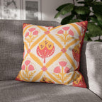 Reversible Floral Pillowcase: Pink & Coral Blossoms with Diamond Lattice - Decorative Home Accent Gift