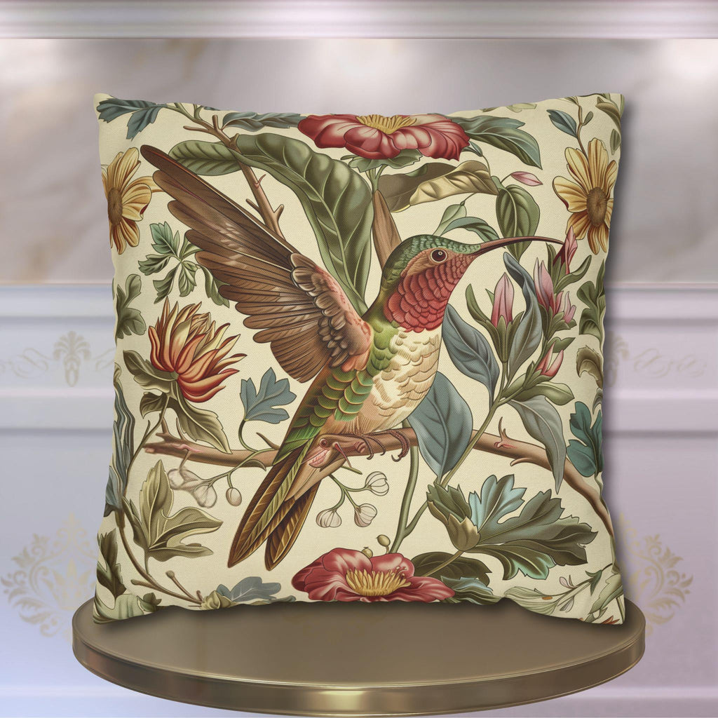 Vintage  Style William Morris Hummingbird Botanical Pillow Cover: Traditional Floral Bird Cushion Home Accent