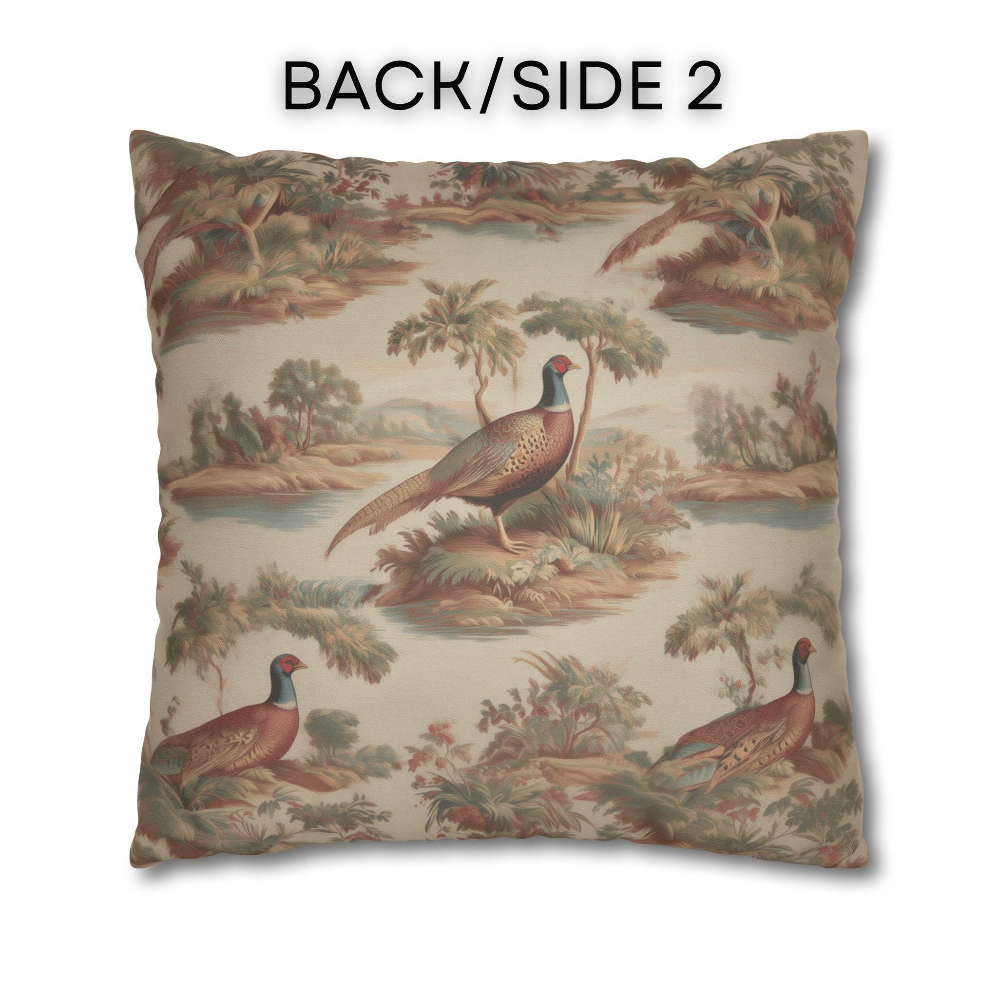 French Toile Pheasant Pillow Cover: Vintage Style Country Bird Scene