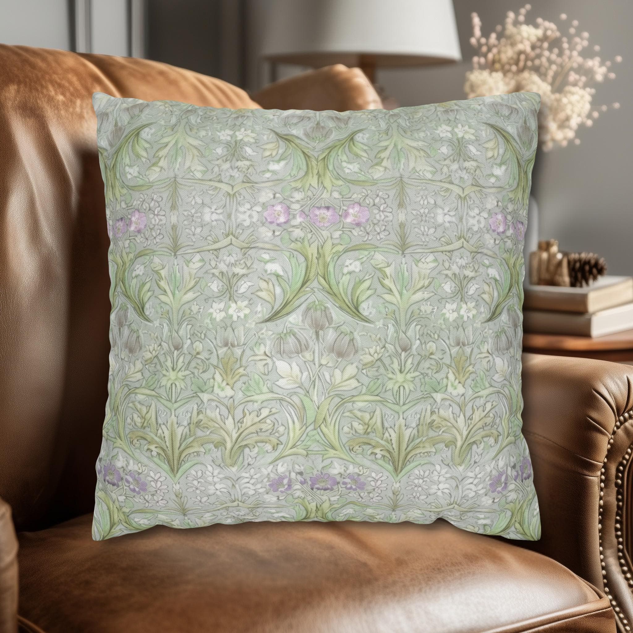 William Morris inspired Throw Pillow Cover: Soft Sage Botanical with Muted Lavender
