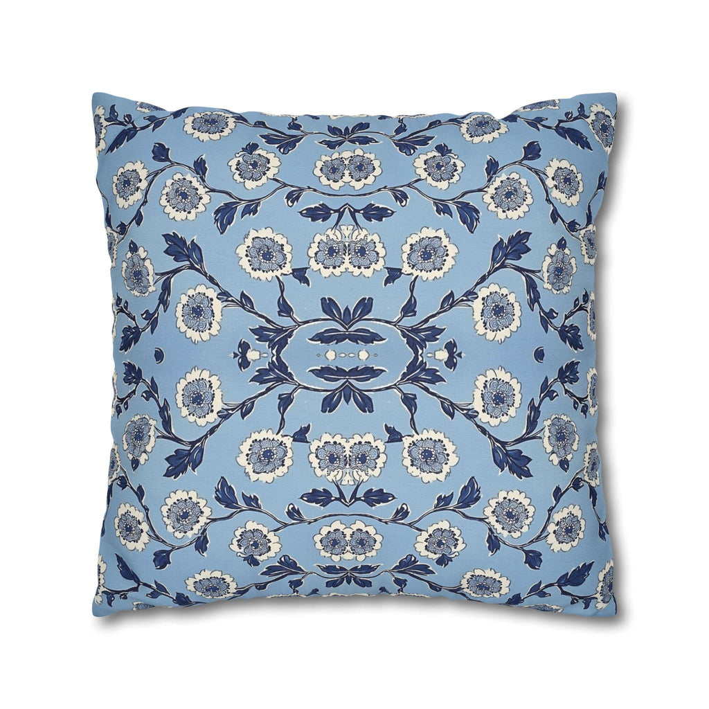 Elegant Chinoiserie Floral Pillowcase: Blue & White Square Cushion Cover for Home Decor