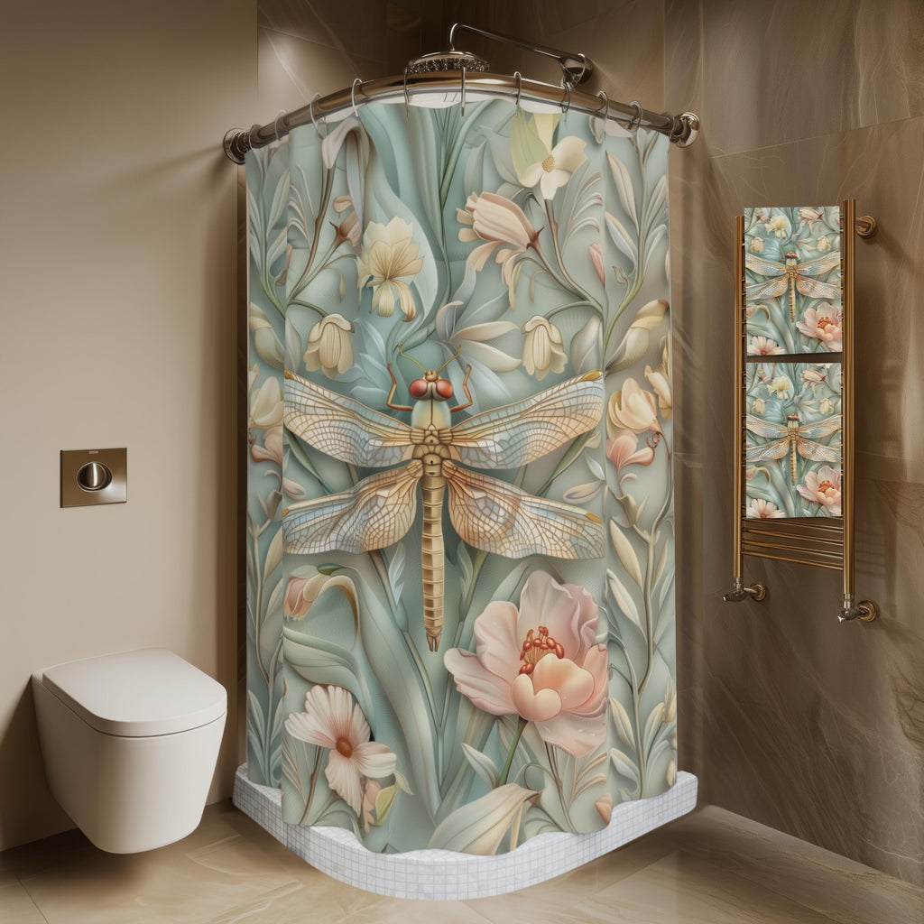 William Morris Dragonfly Shower Curtain: Elegant Floral Nature Design