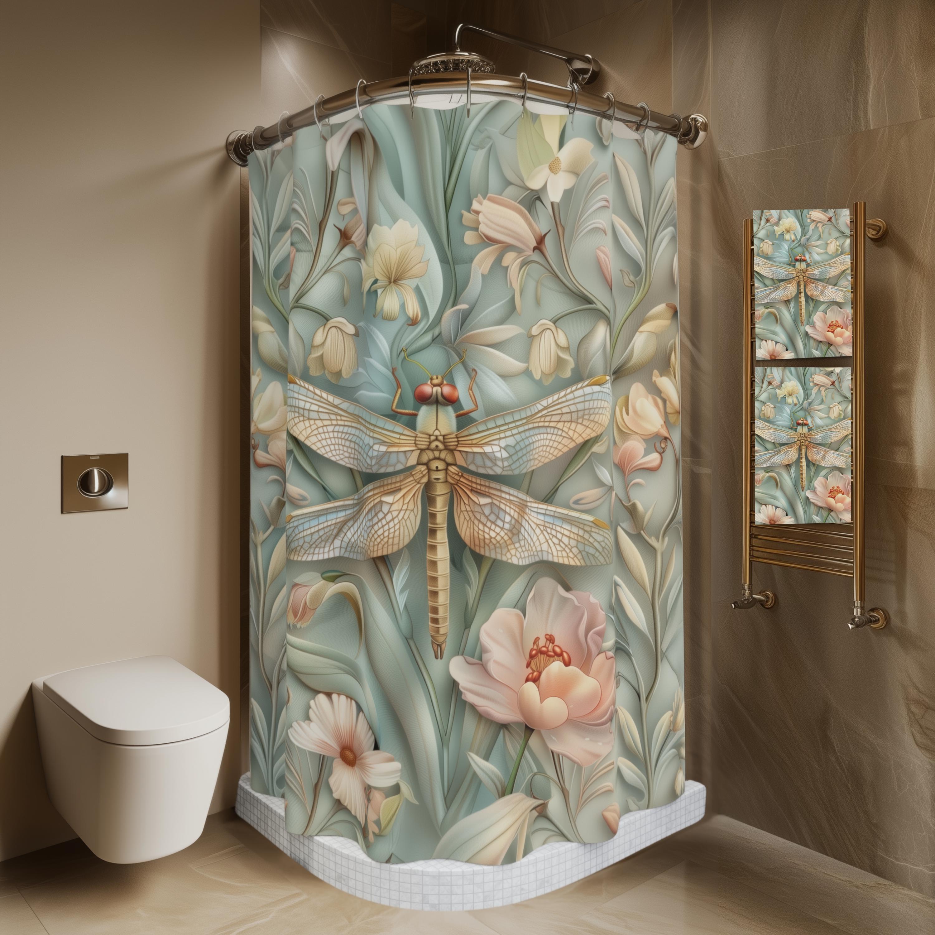 William Morris Dragonfly Shower Curtain: Elegant Floral Nature Design