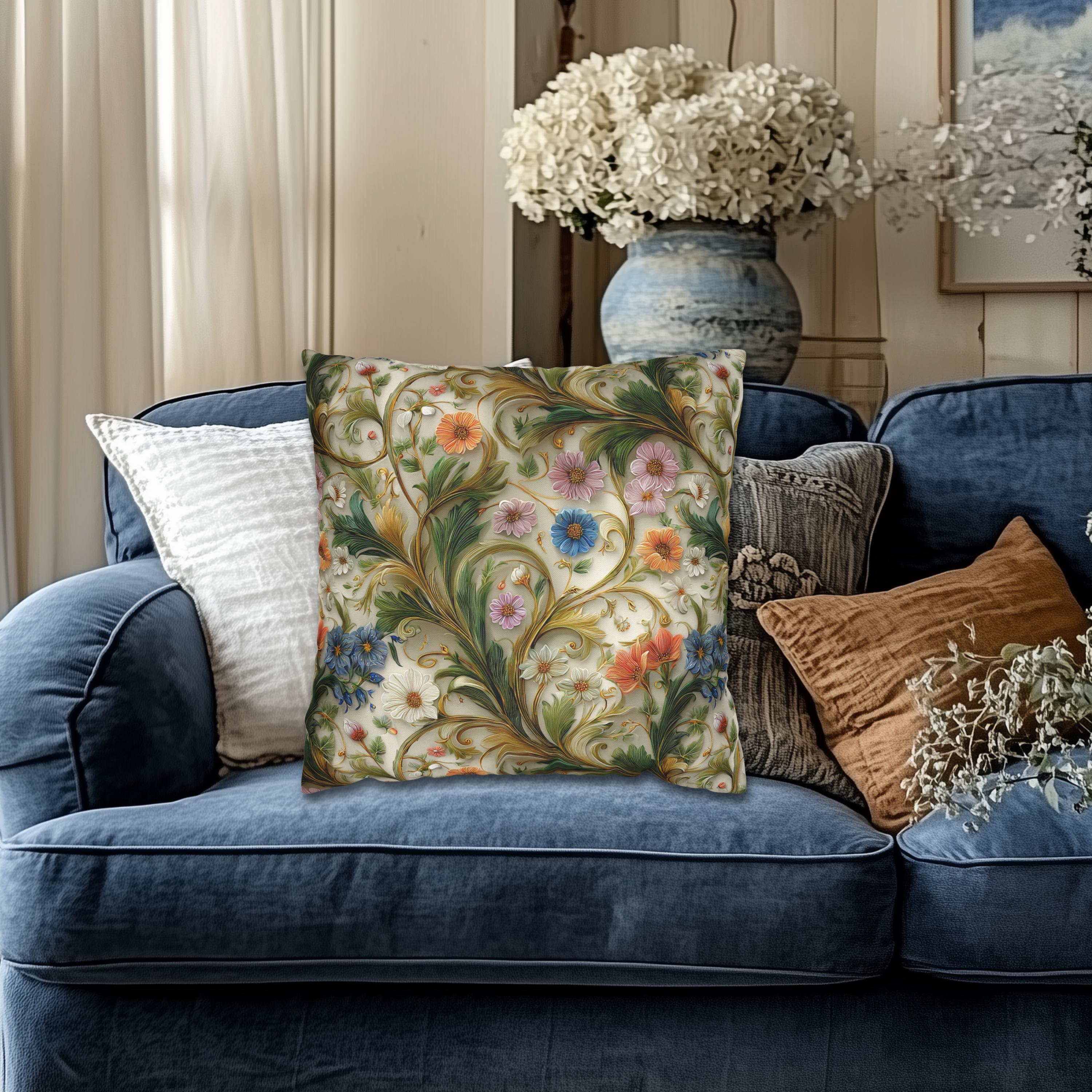 Modern Vintage Botanical Pillow Cover: Stylized Nature Floral Decor