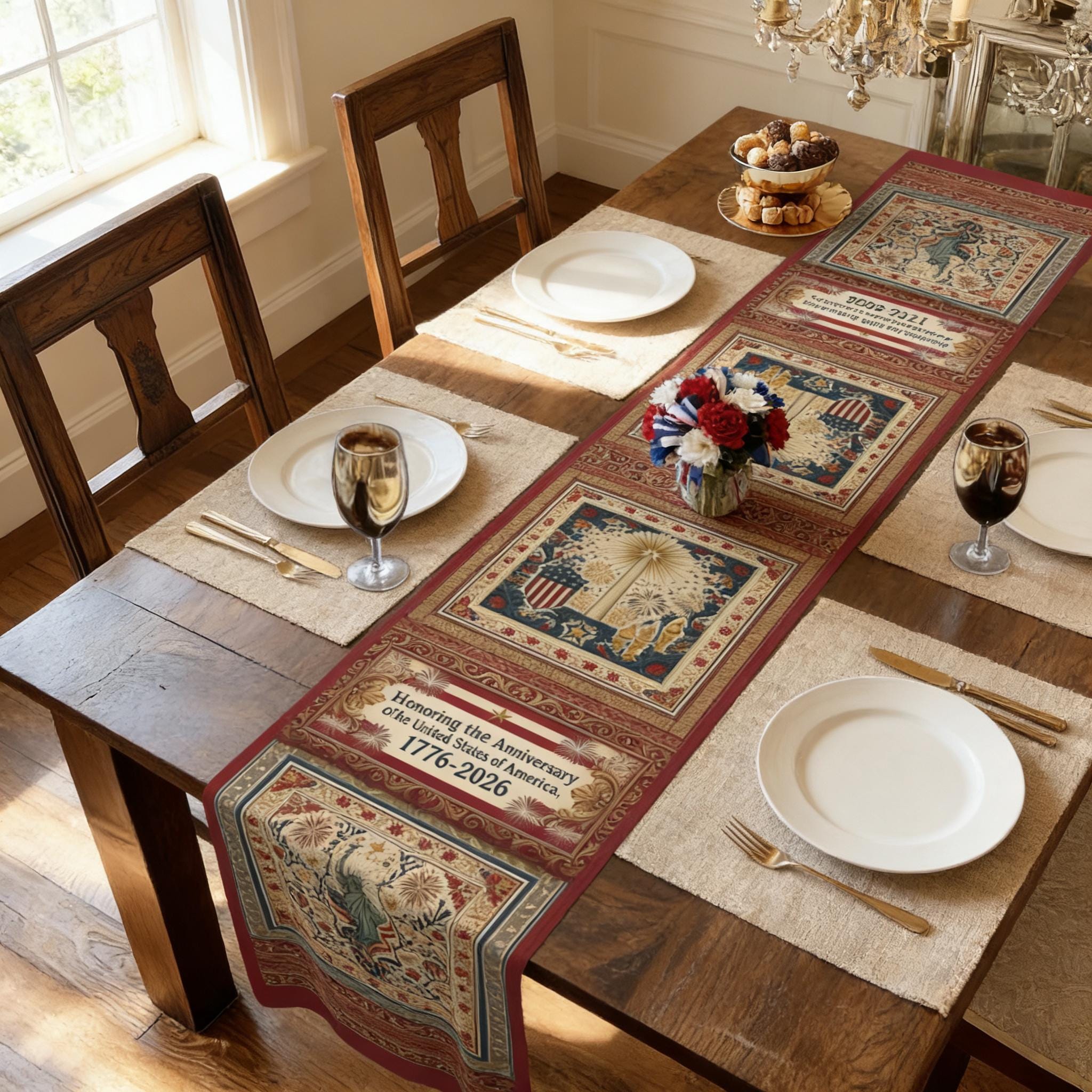 Patriotic Table Runner: America 250th Anniversary Home Decor