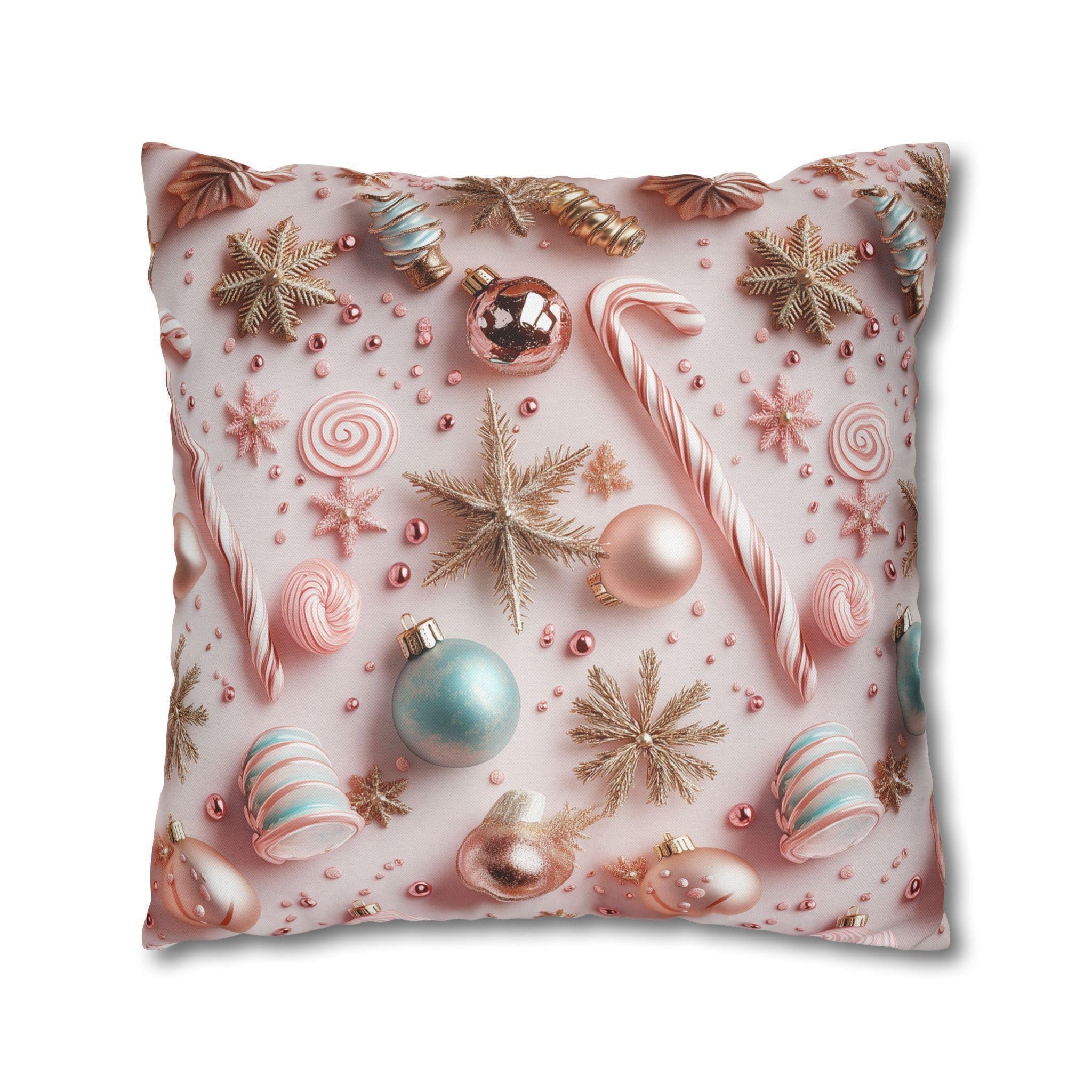 Candycore Throw Pillow Cover, Pastel Pink, Minty Blue Whimsical Christmas Holiday Decor