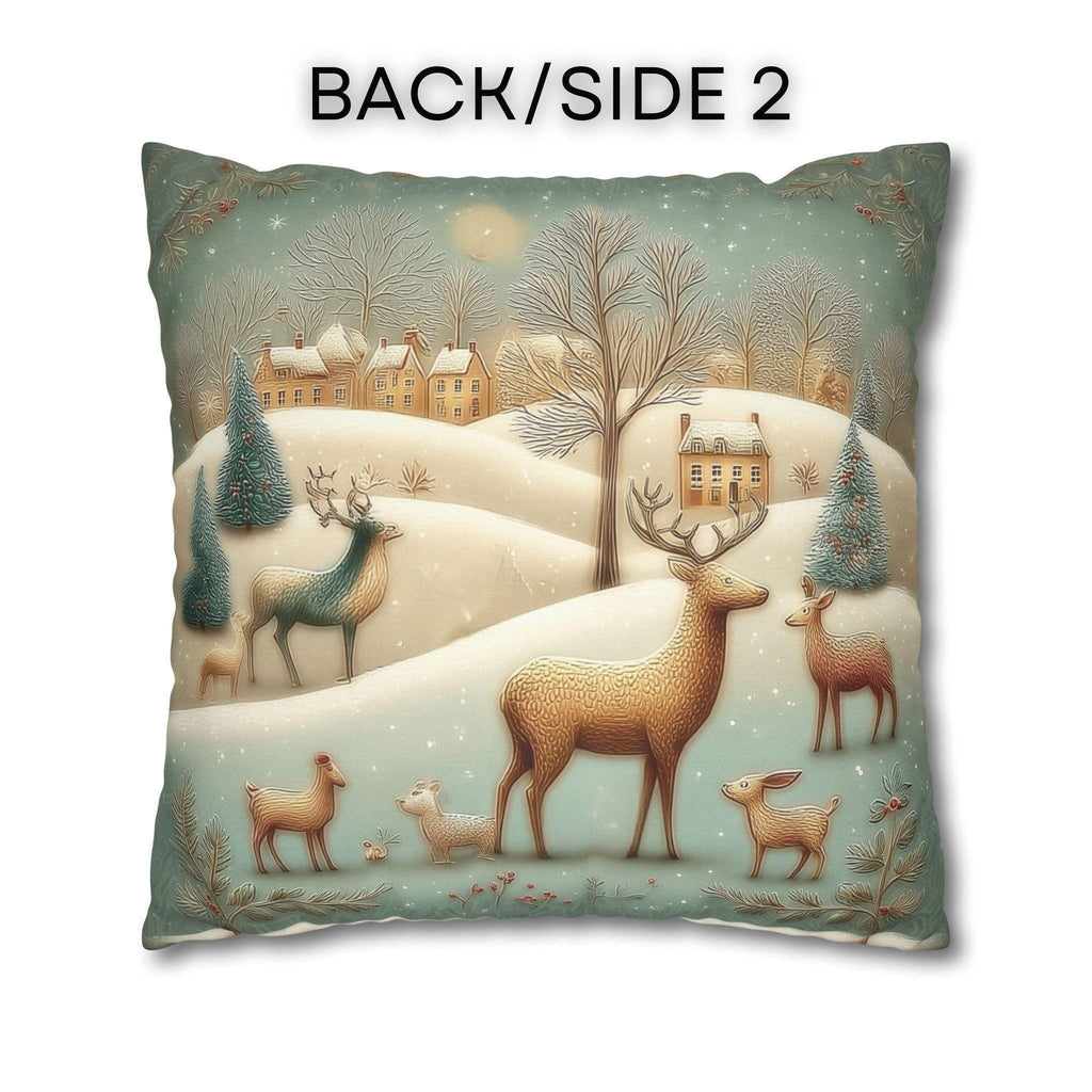 Whimsical Woodland Christmas Pillow Cover: Storybook Deer & Snowy Village