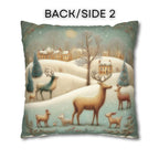 Whimsical Woodland Christmas Pillow Cover: Storybook Deer & Snowy Village