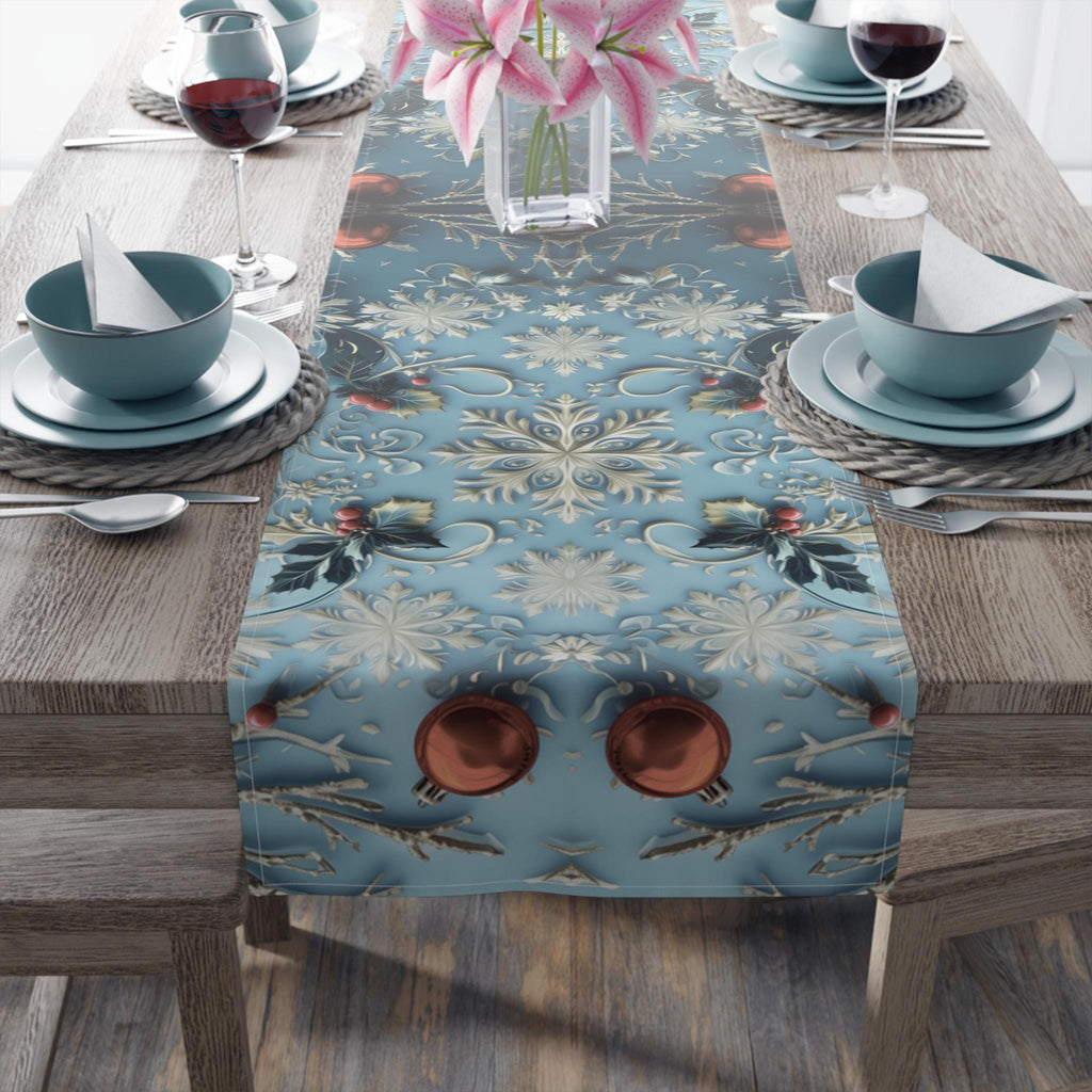 Winter Wonderland Table Runner Blue Aqua & Red Christmas Dining Holiday Centerpiece Festive Design