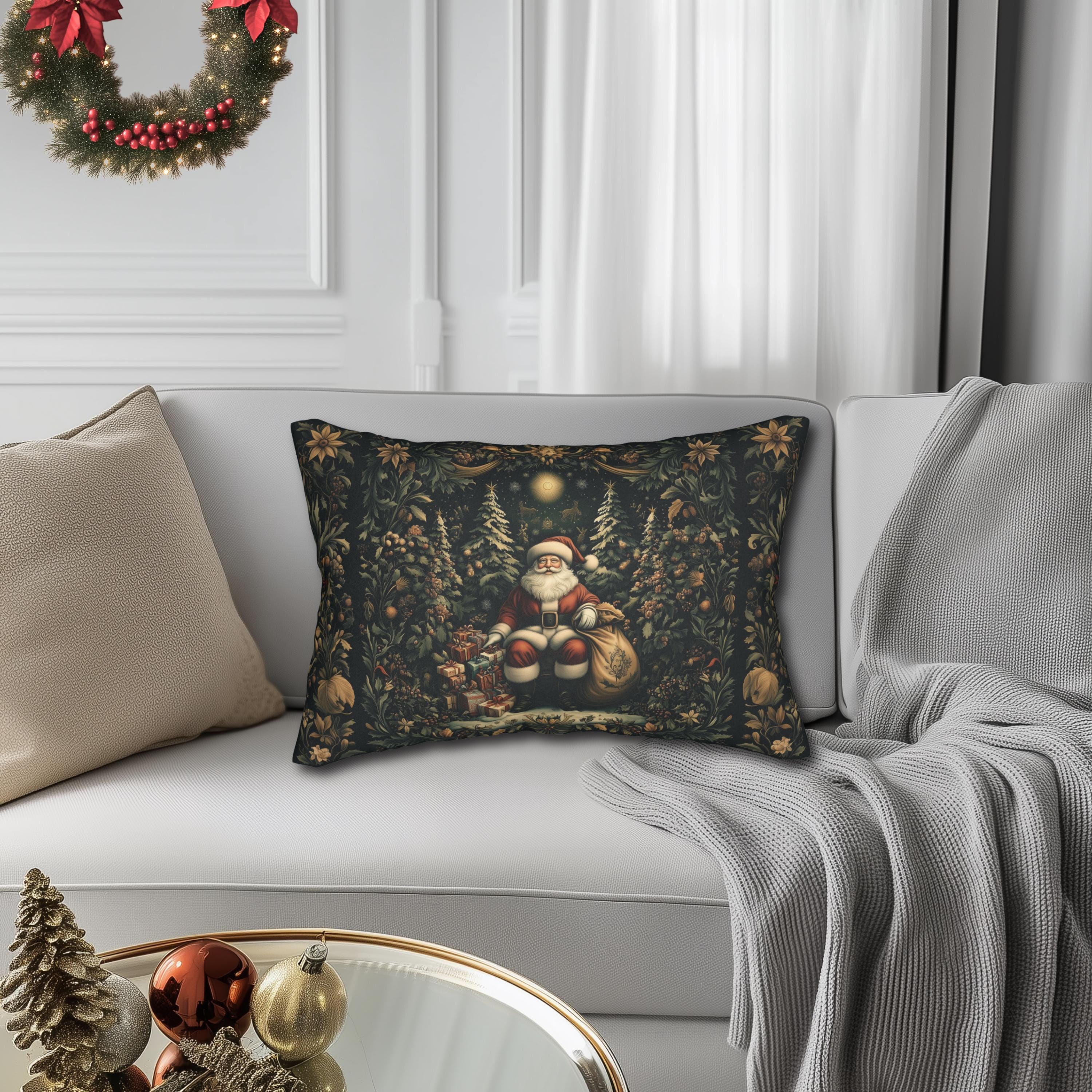William Morris Santa Claus Lumbar Pillow: Vintage Style Christmas Decor