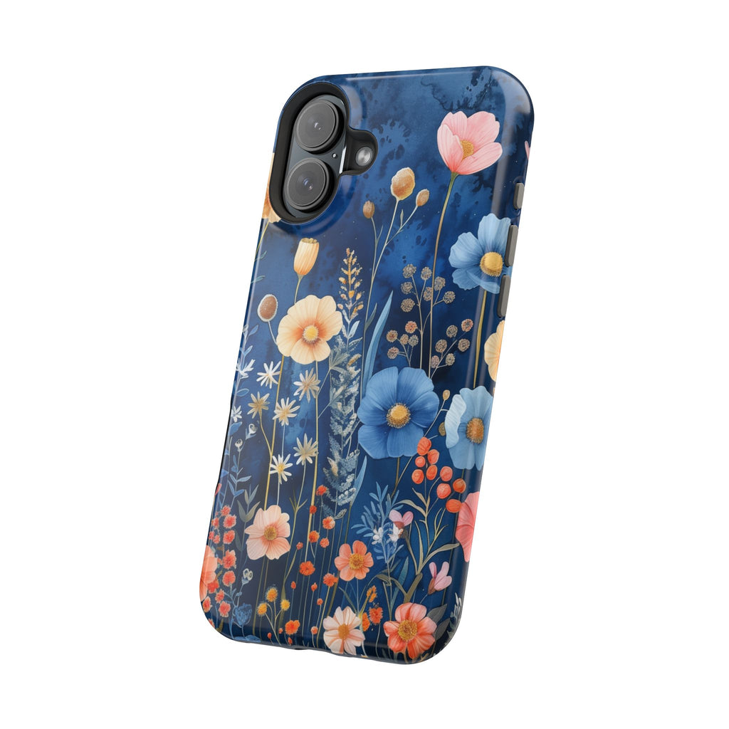 Blue Wildflower MagSafe iPhone Case: Dreamy Floral Design 14 15 16 Pro Plus Max