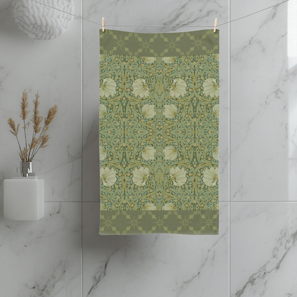 William Morris Pimpernel Hand Towel: Vintage Inspired Botanical Green Art Nouveau