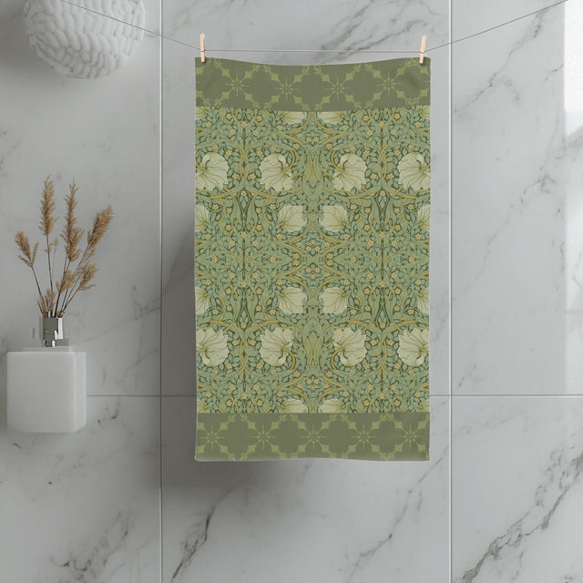 William Morris Pimpernel Hand Towel: Vintage Inspired Botanical Green Art Nouveau