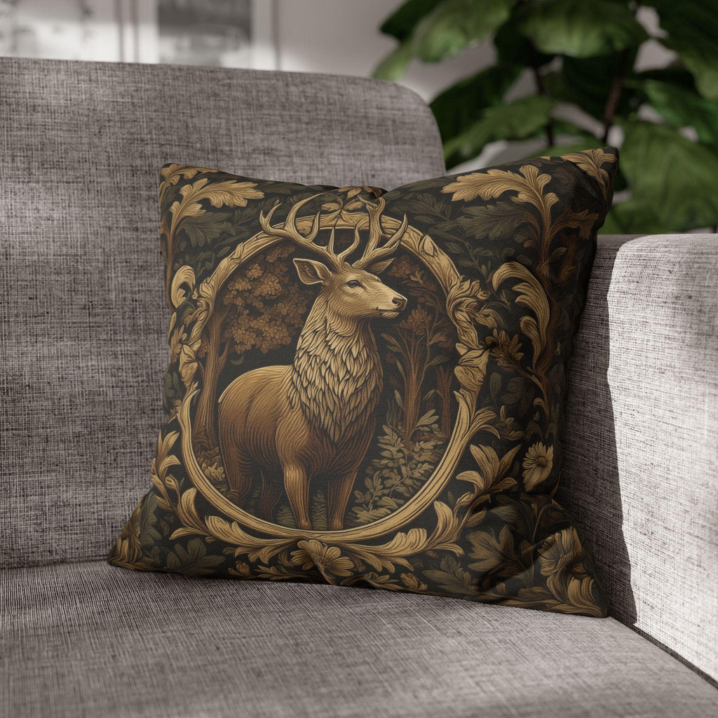 William Morris Inspired Noble Stag Pillow Cover: Botanical Woodland Design