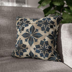 Moroccan Tile Pattern Square Pillowcase, Navy Blue Beige Geometric Design Decorative Cushion Cover