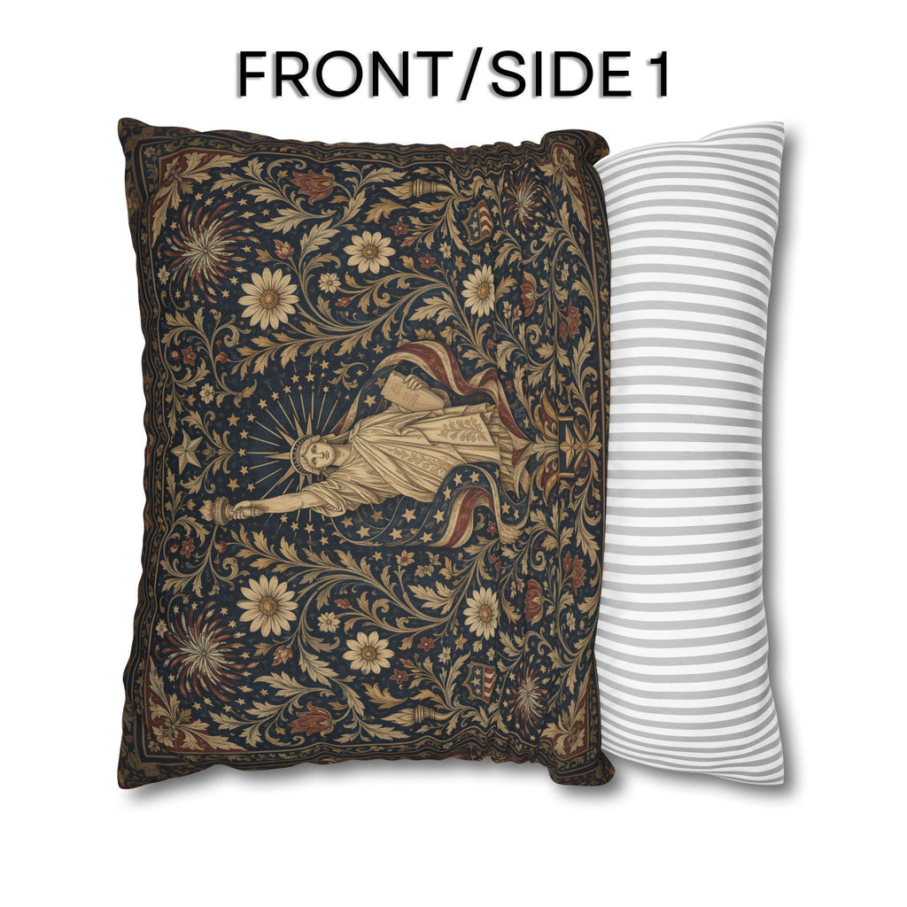 Patriotic Pillow Cover: Americana Statue of Liberty Botanical Design