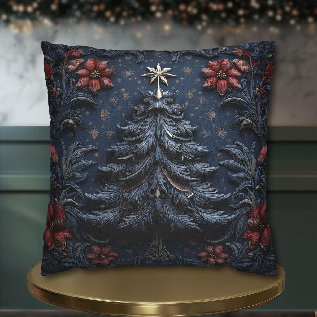 William Morris Christmas Pillow Cover: Silver Tree, Blue & Red Holiday Decor