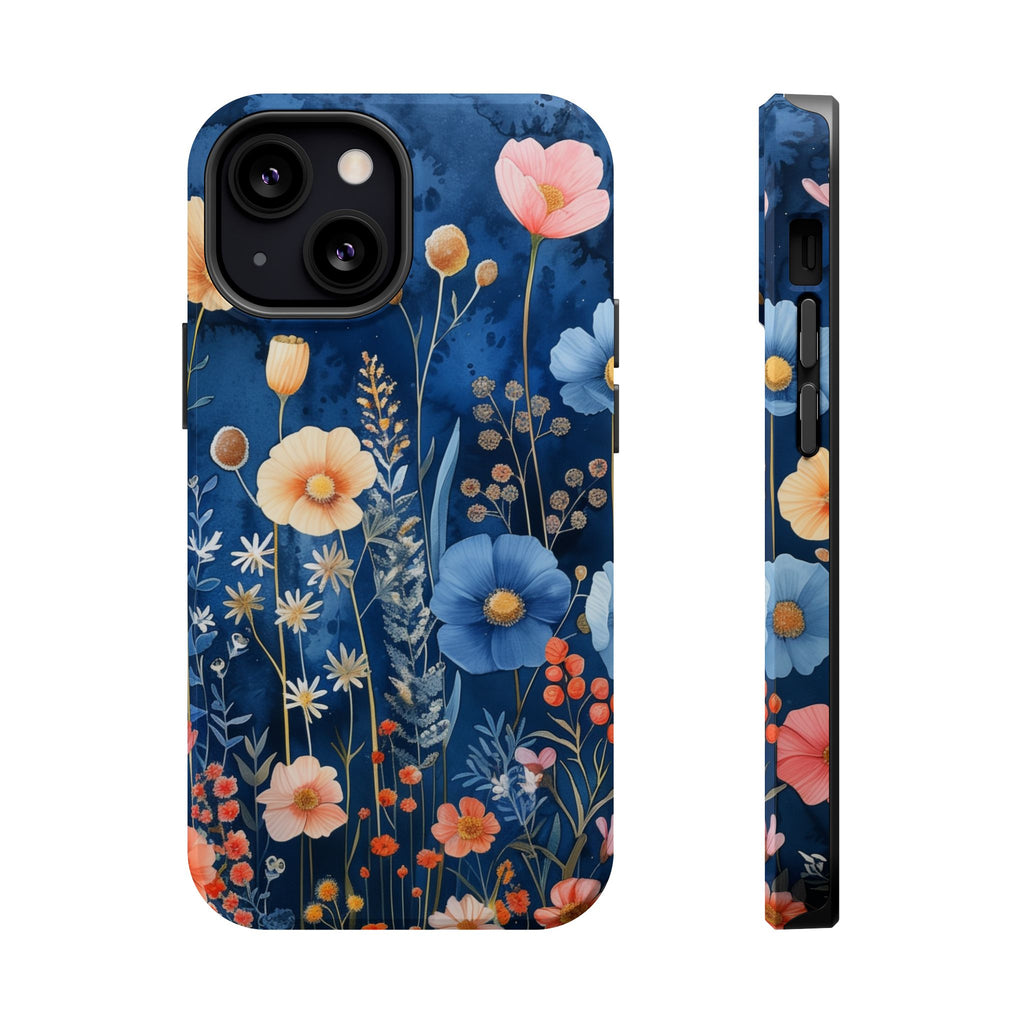 Blue Wildflower MagSafe iPhone Case: Dreamy Floral Design 14 15 16 Pro Plus Max