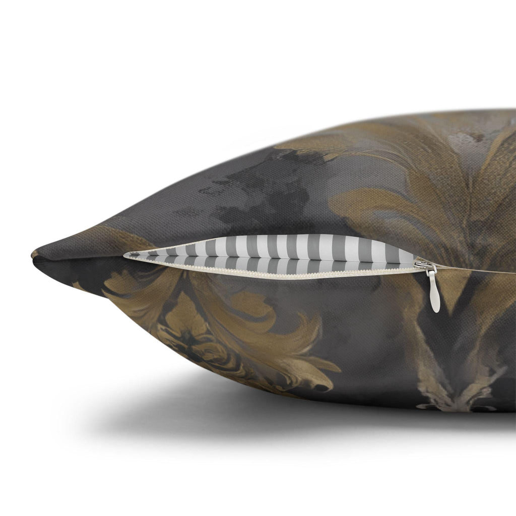 Luxurious Reversible Gold Damask Pillow Cover: Charcoal Gray Decorative Cushion for Elegant Home Decor