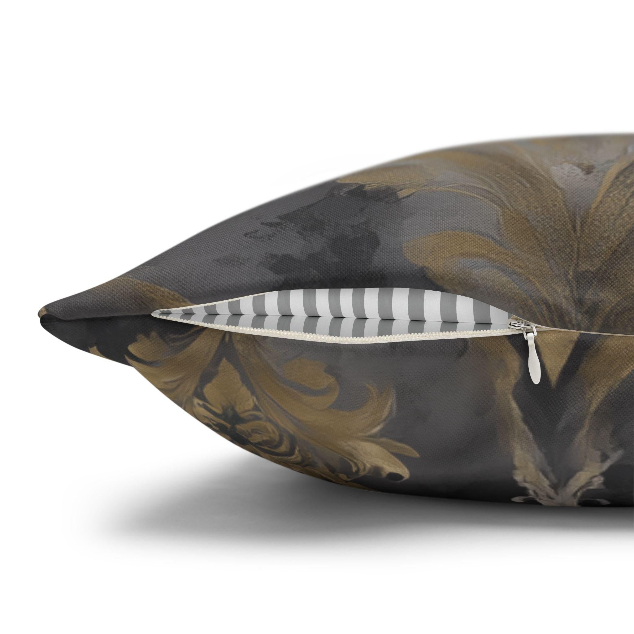 Luxurious Reversible Gold Damask Pillow Cover: Charcoal Gray Decorative Cushion for Elegant Home Decor