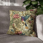William Morris Inspired Botanical Pillow Cover: Vintage Style Hummingbird & Blooms