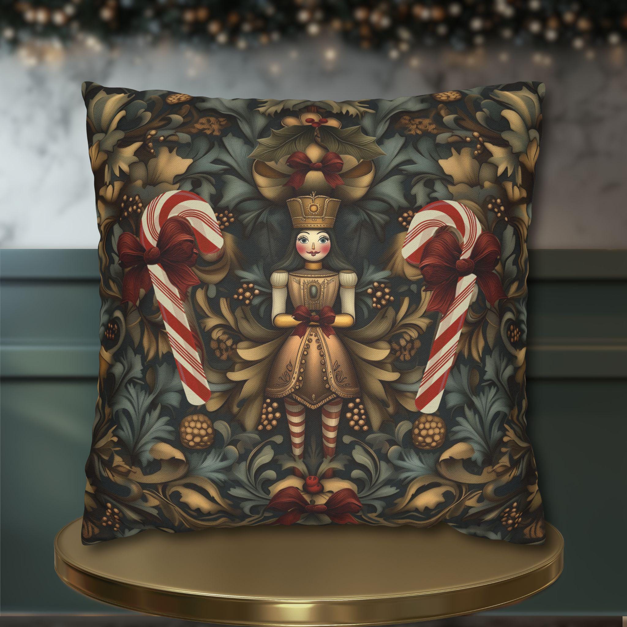 William Morris Inspired Christmas Pillow Cover: Nutcracker Girl Vintage Style Holiday Decor